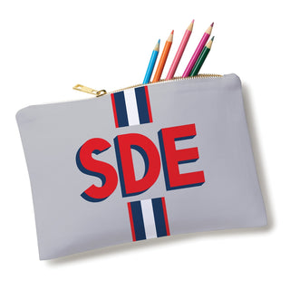 Preppy Navy Stripe Monogram Zip Pouch