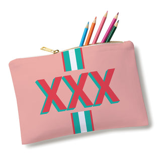 Preppy Teal Stripe Monogram Zip Pouch