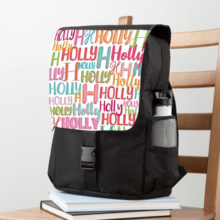 Repeating Name and Initial Pink Pattern Backpack
