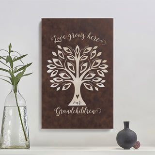 Our Grandkids Family Tree Brown 12x18 Leather Canvas