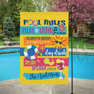 Family Pool Rules Yellow Garden flag
