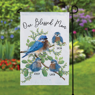 One Blessed Mom Garden Flag Blue Birds