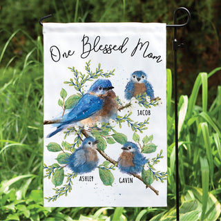 One Blessed Mom Garden Flag Blue Birds