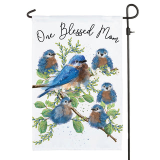 One Blessed Mom Garden Flag Blue Birds