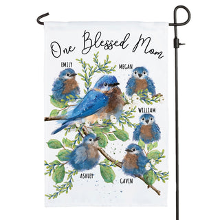 One Blessed Mom Garden Flag Blue Birds