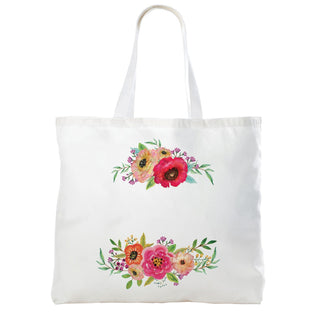 Pretty Floral Personalized White Tote