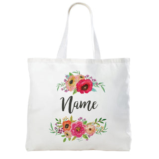 Pretty Floral Personalized White Tote