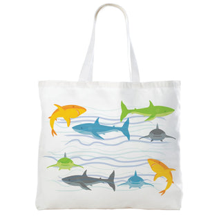 Blue Name Shark Pattern White Tote