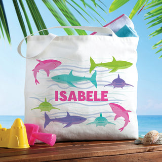 Pink Name Shark Pattern White Tote