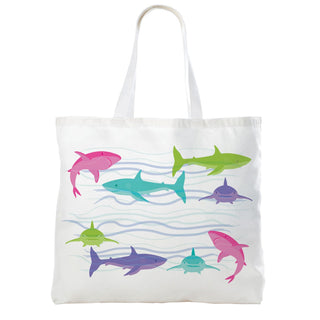 Pink Name Shark Pattern White Tote