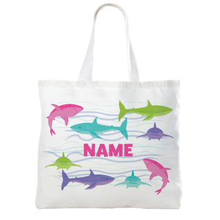 Pink Name Shark Pattern White Tote