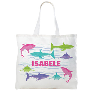 Pink Name Shark Pattern White Tote