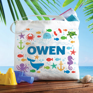 Nautical Pattern Personalized White Tote