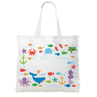 Nautical Pattern Personalized White Tote
