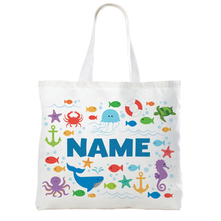 Nautical Pattern Personalized White Tote