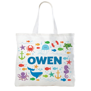 Nautical Pattern Personalized White Tote