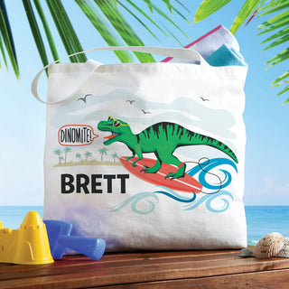 Surfin' Dino Personalized White Tote