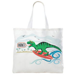 Surfin' Dino Personalized White Tote