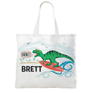 Surfin' Dino Personalized White Tote