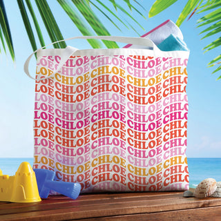 Pink Punch Wave Name Pattern Tote Bag