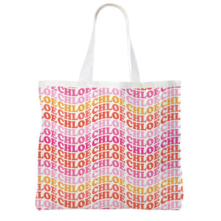 Pink Punch Wave Name Pattern Tote Bag