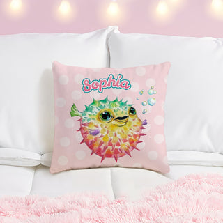 Happy Puffer Fish Personalized 14" Throw Pillow with Insert