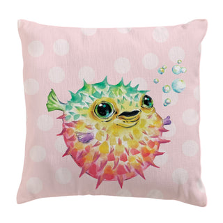 Happy Puffer Fish Personalized 14" Throw Pillow with Insert