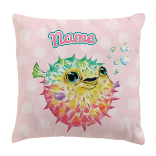 Happy Puffer Fish Personalized 14" Throw Pillow with Insert