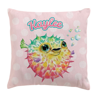 Happy Puffer Fish Personalized 14" Throw Pillow with Insert