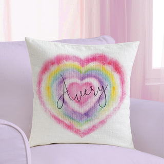 Concentric Watercolor Heart 14" Personalized Throw Pillow with Insert
