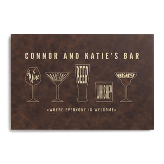 Cocktail Glasses Personalized Brown Leather Canvas Bar Sign 12x18