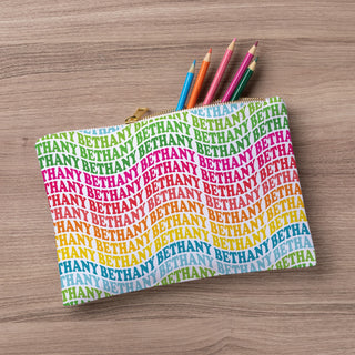 Rainbow Wave Name Pattern Zip Pouch
