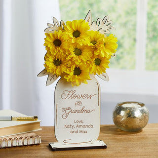 Flowers for Grandma White Wood Plaque