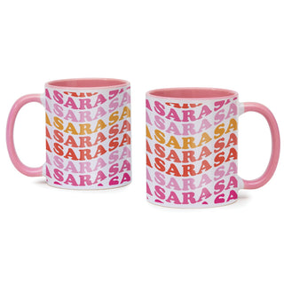 Wave Name Design Mug with Pink Rim and Handle -11 oz