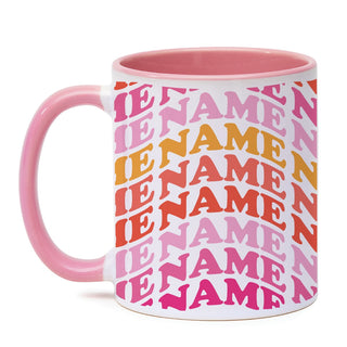 Wave Name Design Mug with Pink Rim and Handle -11 oz