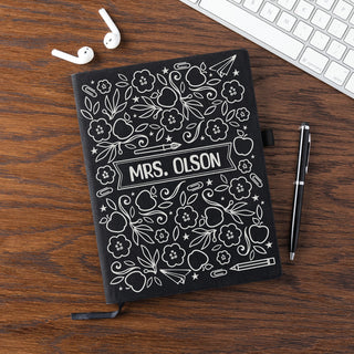 Teacher Icon Pattern Personalized Journal - Black