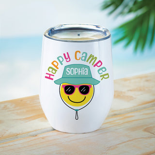 Happy Camper Face White Wine Tumbler