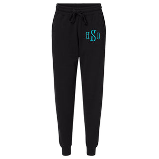 Women's Black Sweatpants With Teal Monogram