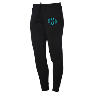 Women's Black Sweatpants With Teal Monogram