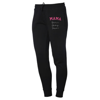 Pink Title with Kid's Names Embroidered Women's Black Sweatpants 