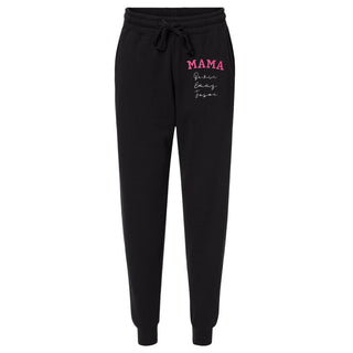Pink Title with Kid's Names Embroidered Women's Black Sweatpants