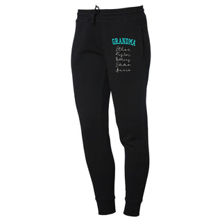 Teal Title with Kid's Names Embroidered Women's Black Sweatpants