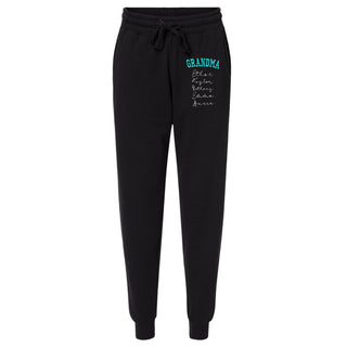 Teal Title with Kid's Names Embroidered Women's Black Sweatpants