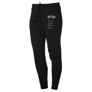 Gray Title with Kid's Names Embroidered Women's Black Sweatpants