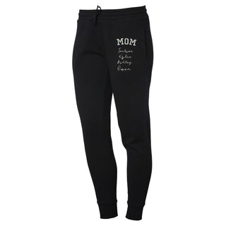 Gray Title with Kid's Names Embroidered Women's Black Sweatpants 