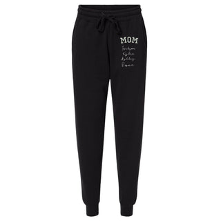 Gray Title with Kid's Names Embroidered Women's Black Sweatpants