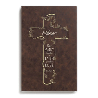 Family Cross Personalized Brown Leatherette Canvas 12x18