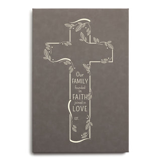 Family Cross Personalized Gray Leatherette Canvas 12x18