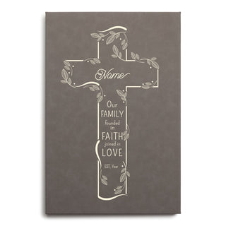 Family Cross Personalized Gray Leatherette Canvas 12x18