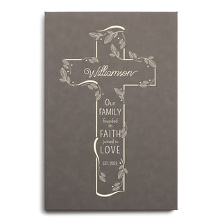 Family Cross Personalized Gray Leatherette Canvas 12x18